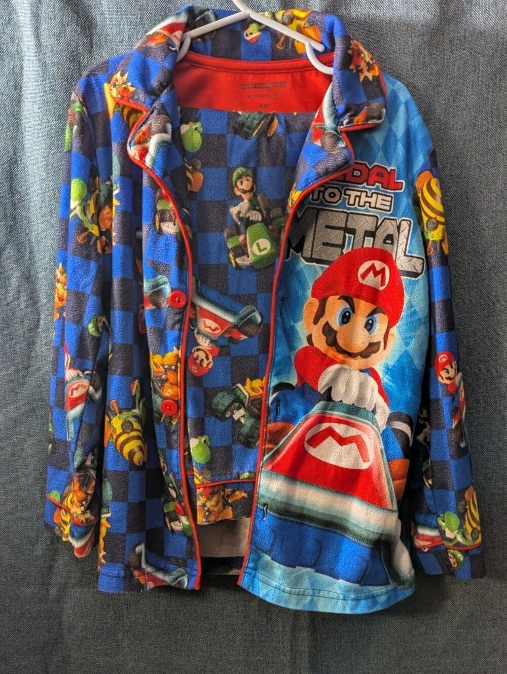Nintendo Mario Kart Pajama Set Boys Size 6/7 Fleece Button Down 2-Piece PJs